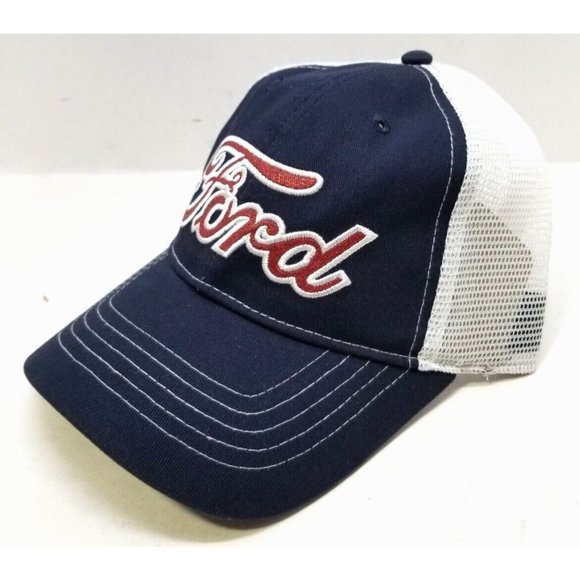 Realtree APG Dark Blue Trucker Hat Cap Red-White FORD & White Mesh NOS NEW (J3) - Picture 2 of 7